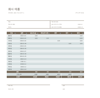 2주간 근무 시간표 2주간 근무 시간표